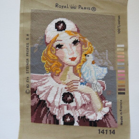 Girl with Dove Royal Paris Steiner Freres #14114 Vintage French Needlepoint - Picture 7 of 7